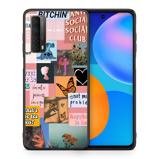 Θήκη Αγίου Βαλεντίνου Huawei P Smart 2021 Collage Bitchin από τη Smartfits με σχέδιο στο πίσω μέρος και μαύρο περίβλημα | Huawei P Smart 2021 Collage Bitchin case with colorful back and black bezels