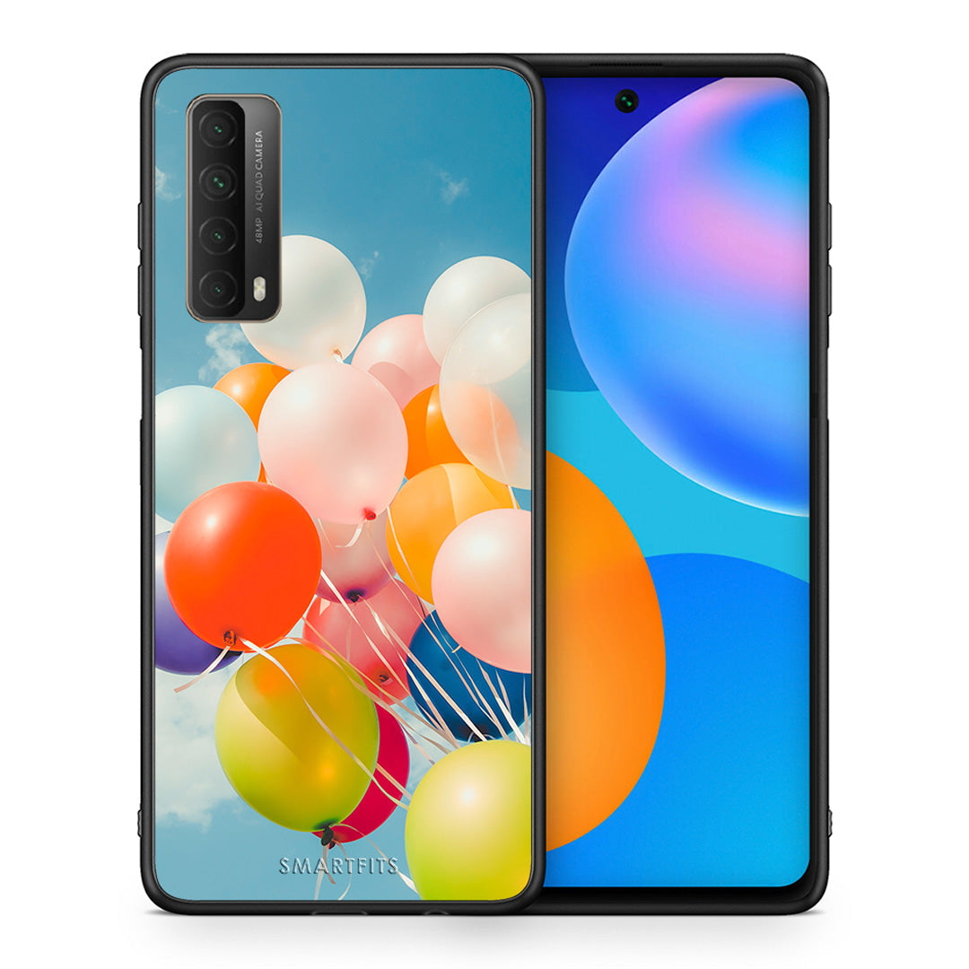 Θήκη Huawei P Smart 2021 Colorful Balloons από τη Smartfits με σχέδιο στο πίσω μέρος και μαύρο περίβλημα | Huawei P Smart 2021 Colorful Balloons case with colorful back and black bezels