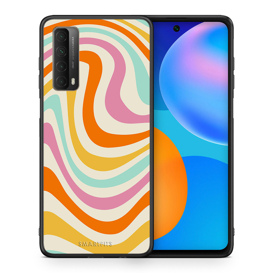 Θήκη Huawei P Smart 2021 Colourful Waves από τη Smartfits με σχέδιο στο πίσω μέρος και μαύρο περίβλημα | Huawei P Smart 2021 Colourful Waves case with colorful back and black bezels