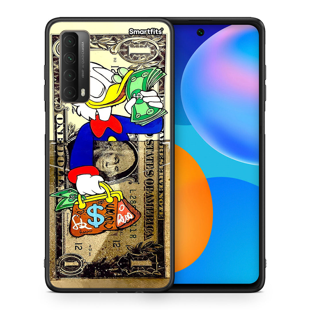 Θήκη Huawei P Smart 2021 Duck Money από τη Smartfits με σχέδιο στο πίσω μέρος και μαύρο περίβλημα | Huawei P Smart 2021 Duck Money case with colorful back and black bezels