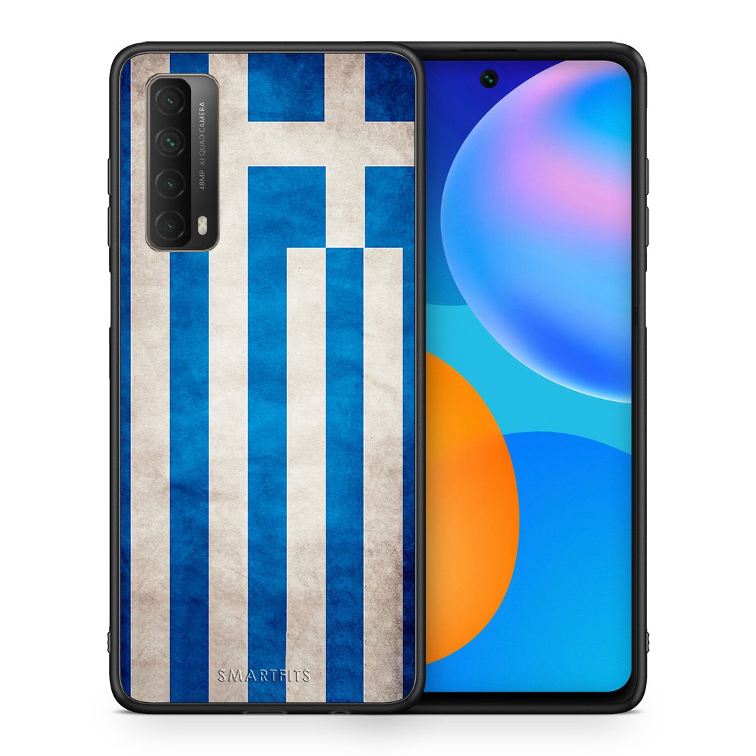 Θήκη Huawei P Smart 2021 Greek Flag από τη Smartfits με σχέδιο στο πίσω μέρος και μαύρο περίβλημα | Huawei P Smart 2021 Greek Flag case with colorful back and black bezels