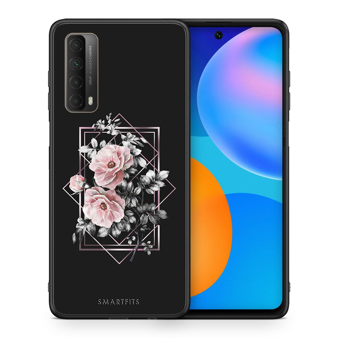 Θήκη Huawei P Smart 2021 Frame Flower από τη Smartfits με σχέδιο στο πίσω μέρος και μαύρο περίβλημα | Huawei P Smart 2021 Frame Flower case with colorful back and black bezels
