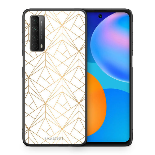 Θήκη Huawei P Smart 2021 Luxury White Geometric από τη Smartfits με σχέδιο στο πίσω μέρος και μαύρο περίβλημα | Huawei P Smart 2021 Luxury White Geometric case with colorful back and black bezels