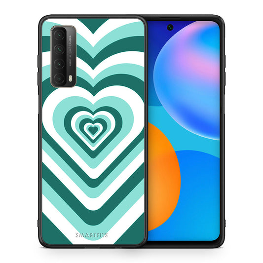 Θήκη Huawei P Smart 2021 Green Hearts από τη Smartfits με σχέδιο στο πίσω μέρος και μαύρο περίβλημα | Huawei P Smart 2021 Green Hearts case with colorful back and black bezels