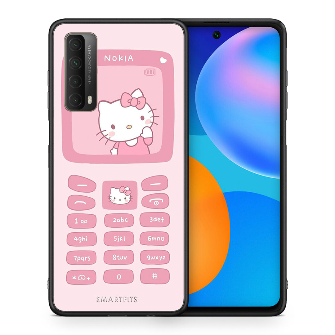 Θήκη Αγίου Βαλεντίνου Huawei P Smart 2021 Hello Kitten από τη Smartfits με σχέδιο στο πίσω μέρος και μαύρο περίβλημα | Huawei P Smart 2021 Hello Kitten case with colorful back and black bezels