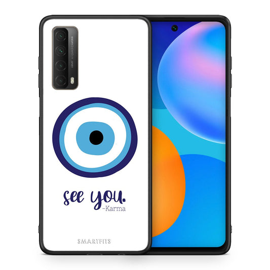 Θήκη Huawei P Smart 2021 Karma Says από τη Smartfits με σχέδιο στο πίσω μέρος και μαύρο περίβλημα | Huawei P Smart 2021 Karma Says case with colorful back and black bezels