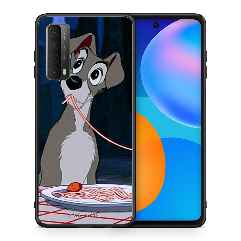 Θήκη Αγίου Βαλεντίνου Huawei P Smart 2021 Lady And Tramp 1 από τη Smartfits με σχέδιο στο πίσω μέρος και μαύρο περίβλημα | Huawei P Smart 2021 Lady And Tramp 1 case with colorful back and black bezels