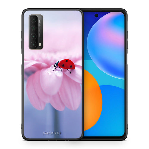 Θήκη Huawei P Smart 2021 Ladybug Flower από τη Smartfits με σχέδιο στο πίσω μέρος και μαύρο περίβλημα | Huawei P Smart 2021 Ladybug Flower case with colorful back and black bezels