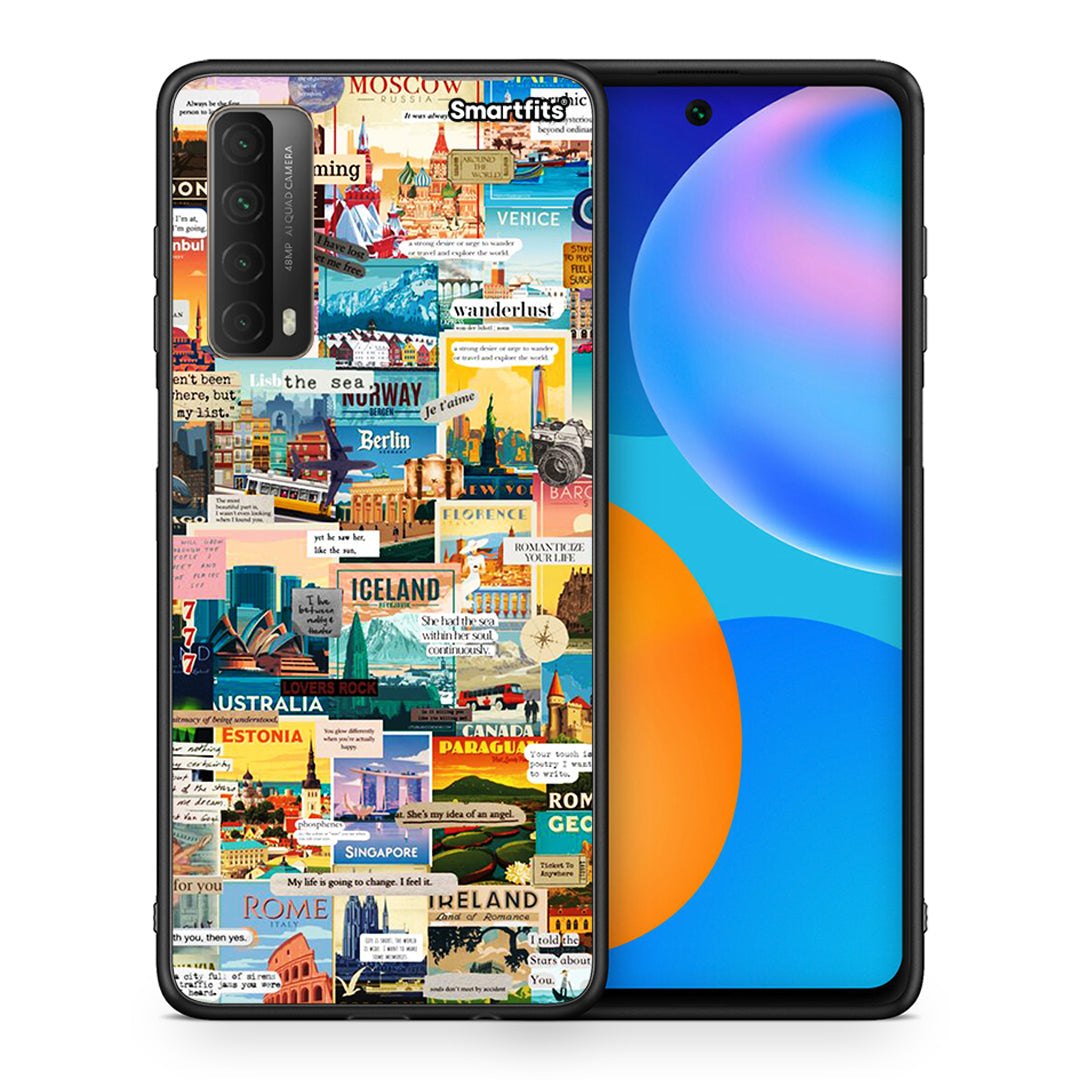 Θήκη Huawei P Smart 2021 Live To Travel από τη Smartfits με σχέδιο στο πίσω μέρος και μαύρο περίβλημα | Huawei P Smart 2021 Live To Travel case with colorful back and black bezels