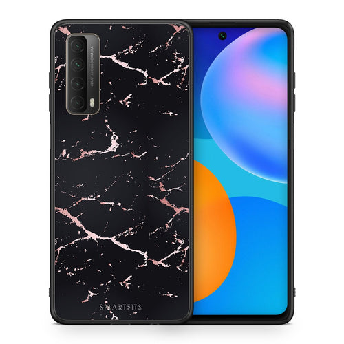 Θήκη Huawei P Smart 2021 Black Rosegold Marble από τη Smartfits με σχέδιο στο πίσω μέρος και μαύρο περίβλημα | Huawei P Smart 2021 Black Rosegold Marble case with colorful back and black bezels