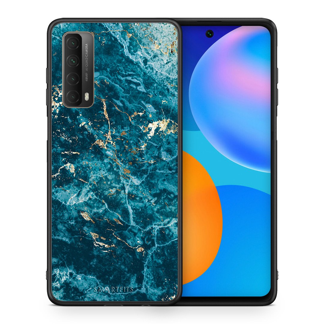 Θήκη Huawei P Smart 2021 Marble Blue από τη Smartfits με σχέδιο στο πίσω μέρος και μαύρο περίβλημα | Huawei P Smart 2021 Marble Blue case with colorful back and black bezels