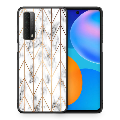Θήκη Huawei P Smart 2021 Gold Geometric Marble από τη Smartfits με σχέδιο στο πίσω μέρος και μαύρο περίβλημα | Huawei P Smart 2021 Gold Geometric Marble case with colorful back and black bezels