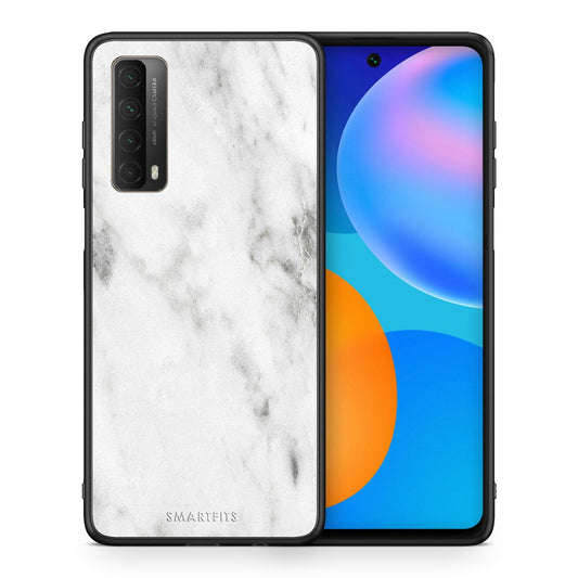 Θήκη Huawei P Smart 2021 White Marble από τη Smartfits με σχέδιο στο πίσω μέρος και μαύρο περίβλημα | Huawei P Smart 2021 White Marble case with colorful back and black bezels