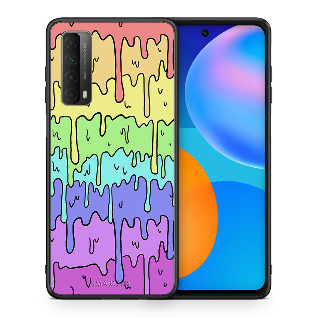 Θήκη Huawei P Smart 2021 Melting Rainbow από τη Smartfits με σχέδιο στο πίσω μέρος και μαύρο περίβλημα | Huawei P Smart 2021 Melting Rainbow case with colorful back and black bezels