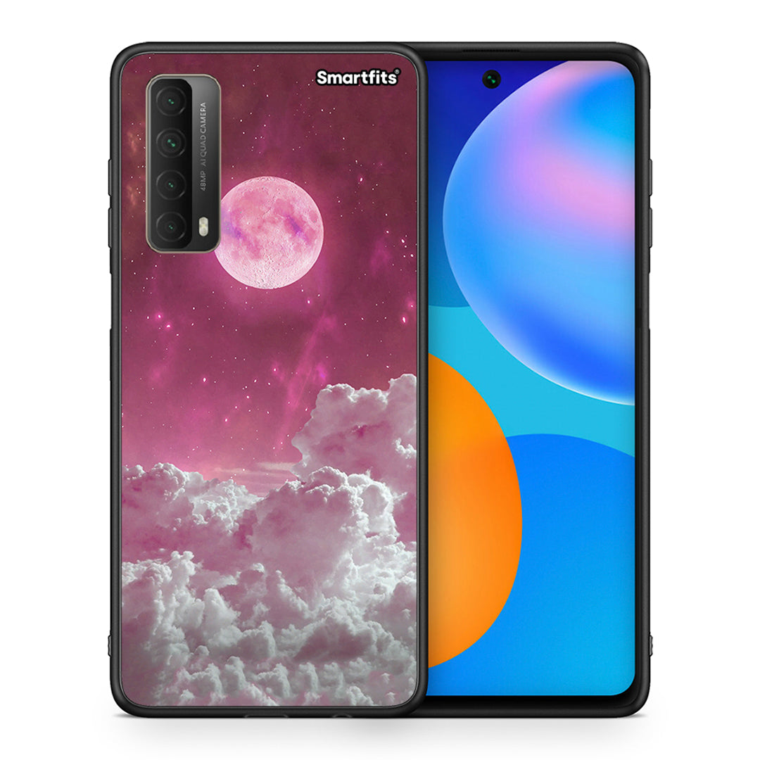 Θήκη Huawei P Smart 2021 Pink Moon από τη Smartfits με σχέδιο στο πίσω μέρος και μαύρο περίβλημα | Huawei P Smart 2021 Pink Moon case with colorful back and black bezels