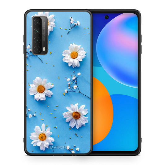 Θήκη Huawei P Smart 2021 Real Daisies από τη Smartfits με σχέδιο στο πίσω μέρος και μαύρο περίβλημα | Huawei P Smart 2021 Real Daisies case with colorful back and black bezels