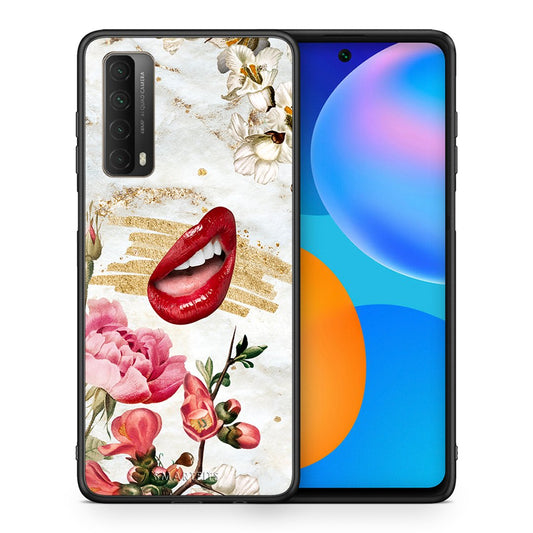 Θήκη Huawei P Smart 2021 Red Lips από τη Smartfits με σχέδιο στο πίσω μέρος και μαύρο περίβλημα | Huawei P Smart 2021 Red Lips case with colorful back and black bezels