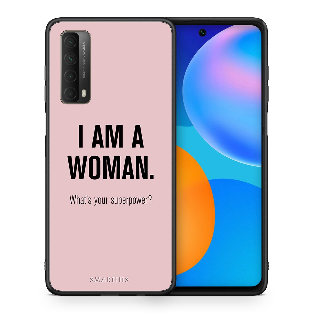 Θήκη Huawei P Smart 2021 Superpower Woman από τη Smartfits με σχέδιο στο πίσω μέρος και μαύρο περίβλημα | Huawei P Smart 2021 Superpower Woman case with colorful back and black bezels