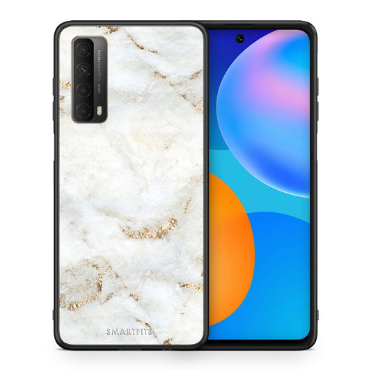 Θήκη Huawei P Smart 2021 White Gold Marble από τη Smartfits με σχέδιο στο πίσω μέρος και μαύρο περίβλημα | Huawei P Smart 2021 White Gold Marble case with colorful back and black bezels
