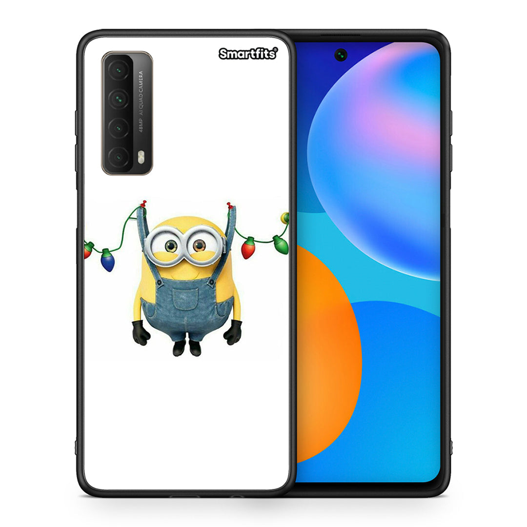 Θήκη Huawei P Smart 2021 Xmas Minion Lights από τη Smartfits με σχέδιο στο πίσω μέρος και μαύρο περίβλημα | Huawei P Smart 2021 Xmas Minion Lights case with colorful back and black bezels