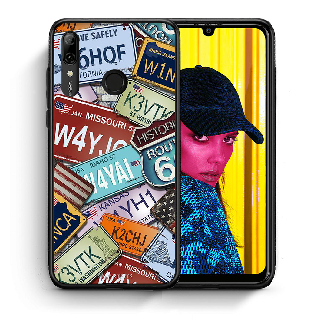 Θήκη Huawei P Smart 2019 Car Plates από τη Smartfits με σχέδιο στο πίσω μέρος και μαύρο περίβλημα | Huawei P Smart 2019 Car Plates case with colorful back and black bezels