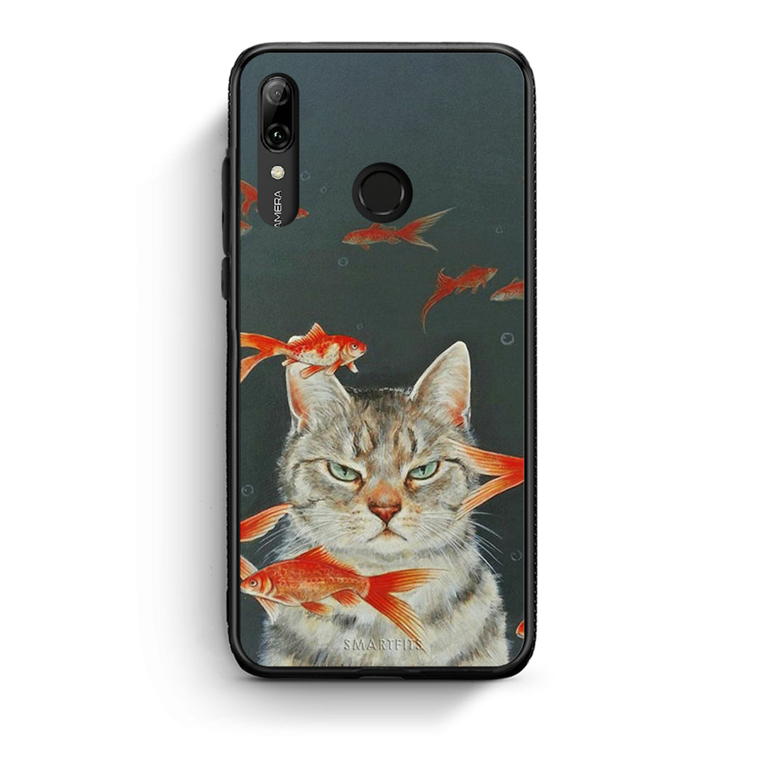 Huawei P Smart 2019 Cat Goldfish θήκη από τη Smartfits με σχέδιο στο πίσω μέρος και μαύρο περίβλημα | Smartphone case with colorful back and black bezels by Smartfits