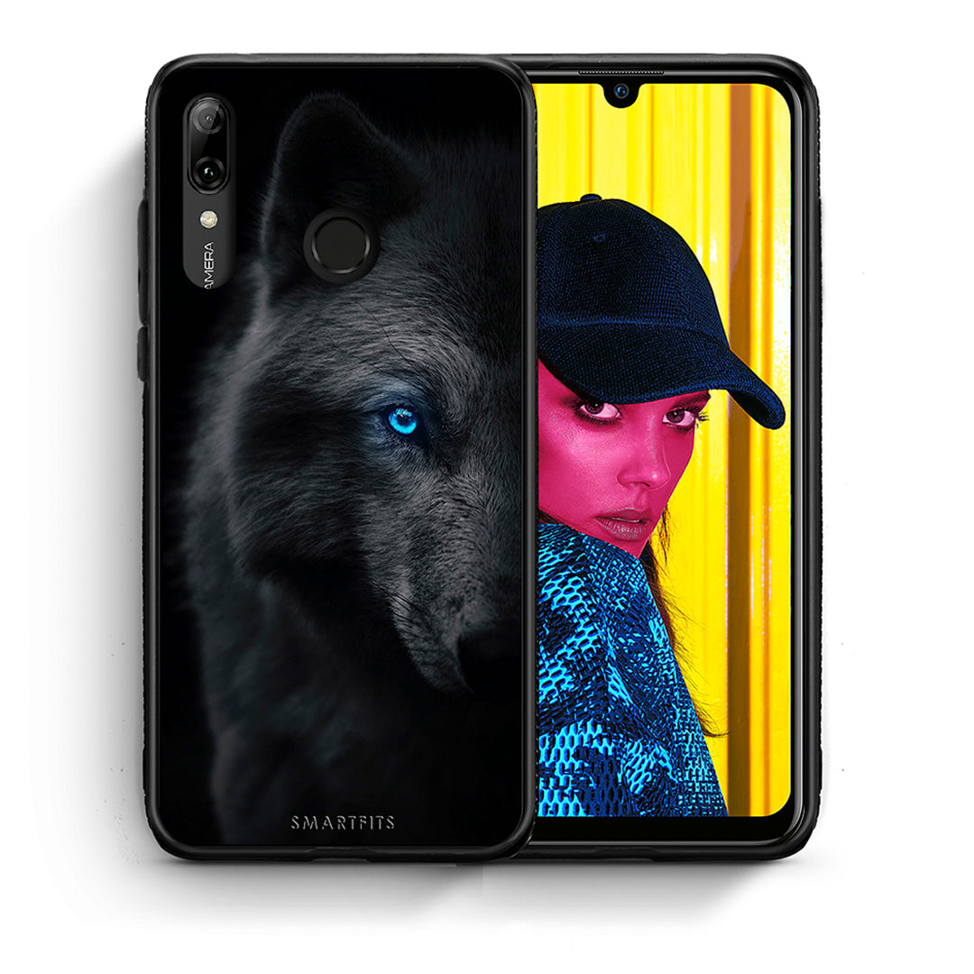 Θήκη Huawei P Smart 2019 Dark Wolf από τη Smartfits με σχέδιο στο πίσω μέρος και μαύρο περίβλημα | Huawei P Smart 2019 Dark Wolf case with colorful back and black bezels