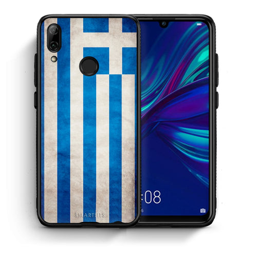 Θήκη Huawei P Smart 2019 Greek Flag από τη Smartfits με σχέδιο στο πίσω μέρος και μαύρο περίβλημα | Huawei P Smart 2019 Greek Flag case with colorful back and black bezels