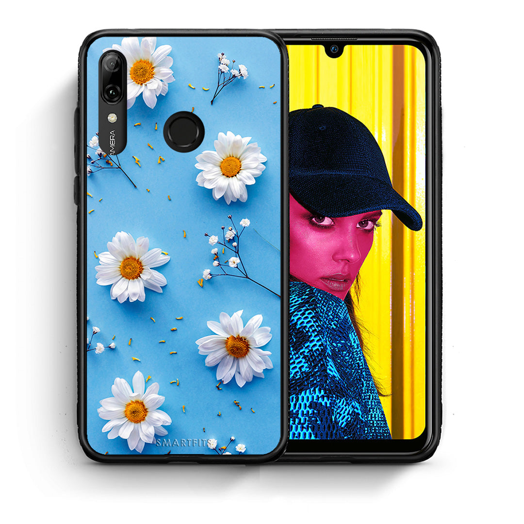 Θήκη Huawei P Smart 2019 Real Daisies από τη Smartfits με σχέδιο στο πίσω μέρος και μαύρο περίβλημα | Huawei P Smart 2019 Real Daisies case with colorful back and black bezels