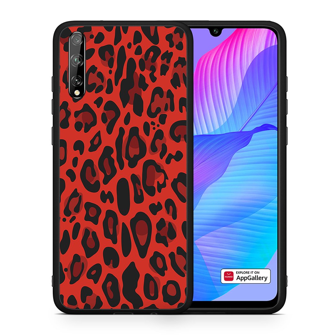 Θήκη Huawei P Smart S Red Leopard Animal από τη Smartfits με σχέδιο στο πίσω μέρος και μαύρο περίβλημα | Huawei P Smart S Red Leopard Animal case with colorful back and black bezels