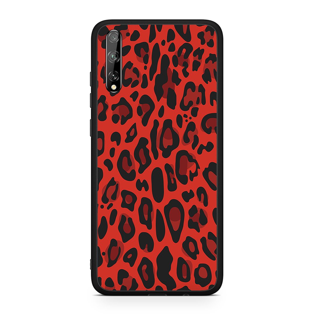 Huawei P Smart S Red Leopard Animal θήκη από τη Smartfits με σχέδιο στο πίσω μέρος και μαύρο περίβλημα | Smartphone case with colorful back and black bezels by Smartfits
