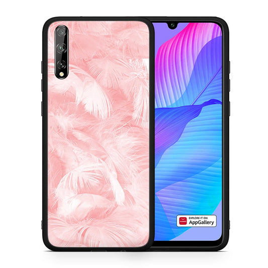 Θήκη Huawei P Smart S Pink Feather Boho από τη Smartfits με σχέδιο στο πίσω μέρος και μαύρο περίβλημα | Huawei P Smart S Pink Feather Boho case with colorful back and black bezels