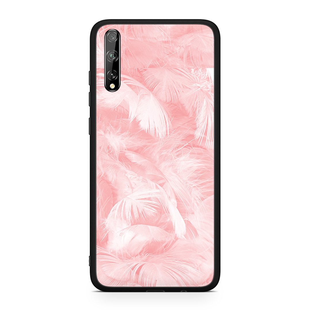 Huawei P Smart S Pink Feather Boho θήκη από τη Smartfits με σχέδιο στο πίσω μέρος και μαύρο περίβλημα | Smartphone case with colorful back and black bezels by Smartfits