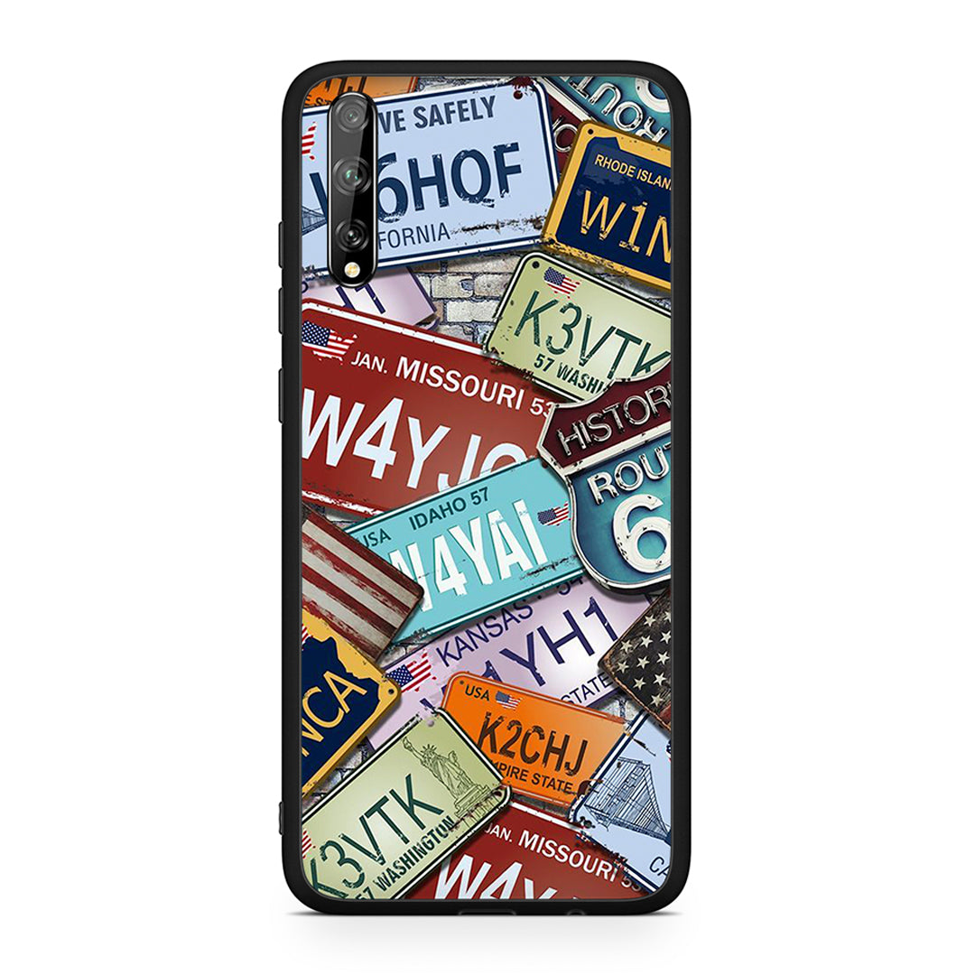 Huawei P Smart S Car Plates θήκη από τη Smartfits με σχέδιο στο πίσω μέρος και μαύρο περίβλημα | Smartphone case with colorful back and black bezels by Smartfits