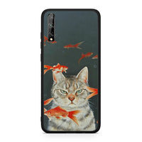 Thumbnail for Huawei P Smart S Cat Goldfish θήκη από τη Smartfits με σχέδιο στο πίσω μέρος και μαύρο περίβλημα | Smartphone case with colorful back and black bezels by Smartfits