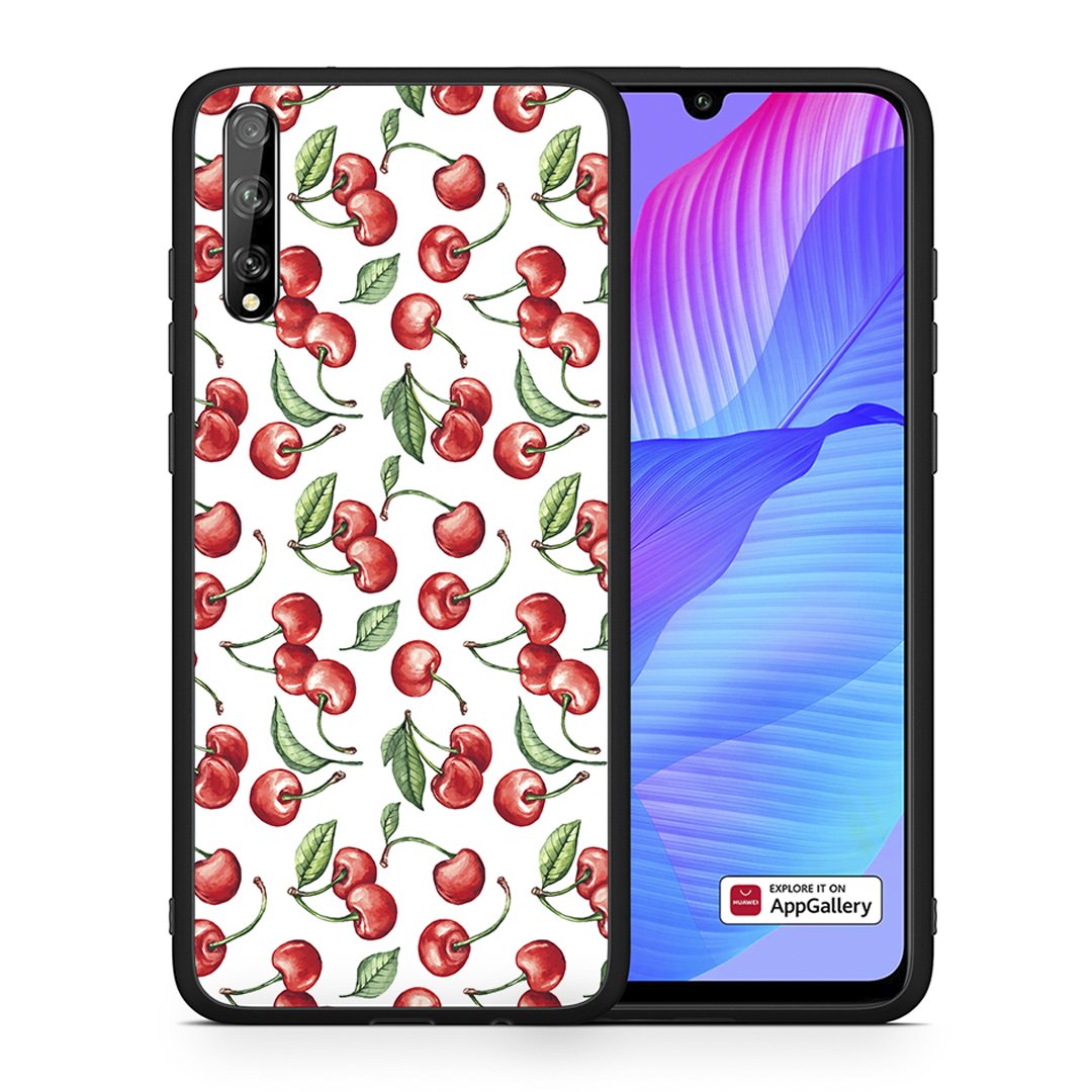 Θήκη Huawei P Smart S Cherry Summer από τη Smartfits με σχέδιο στο πίσω μέρος και μαύρο περίβλημα | Huawei P Smart S Cherry Summer case with colorful back and black bezels