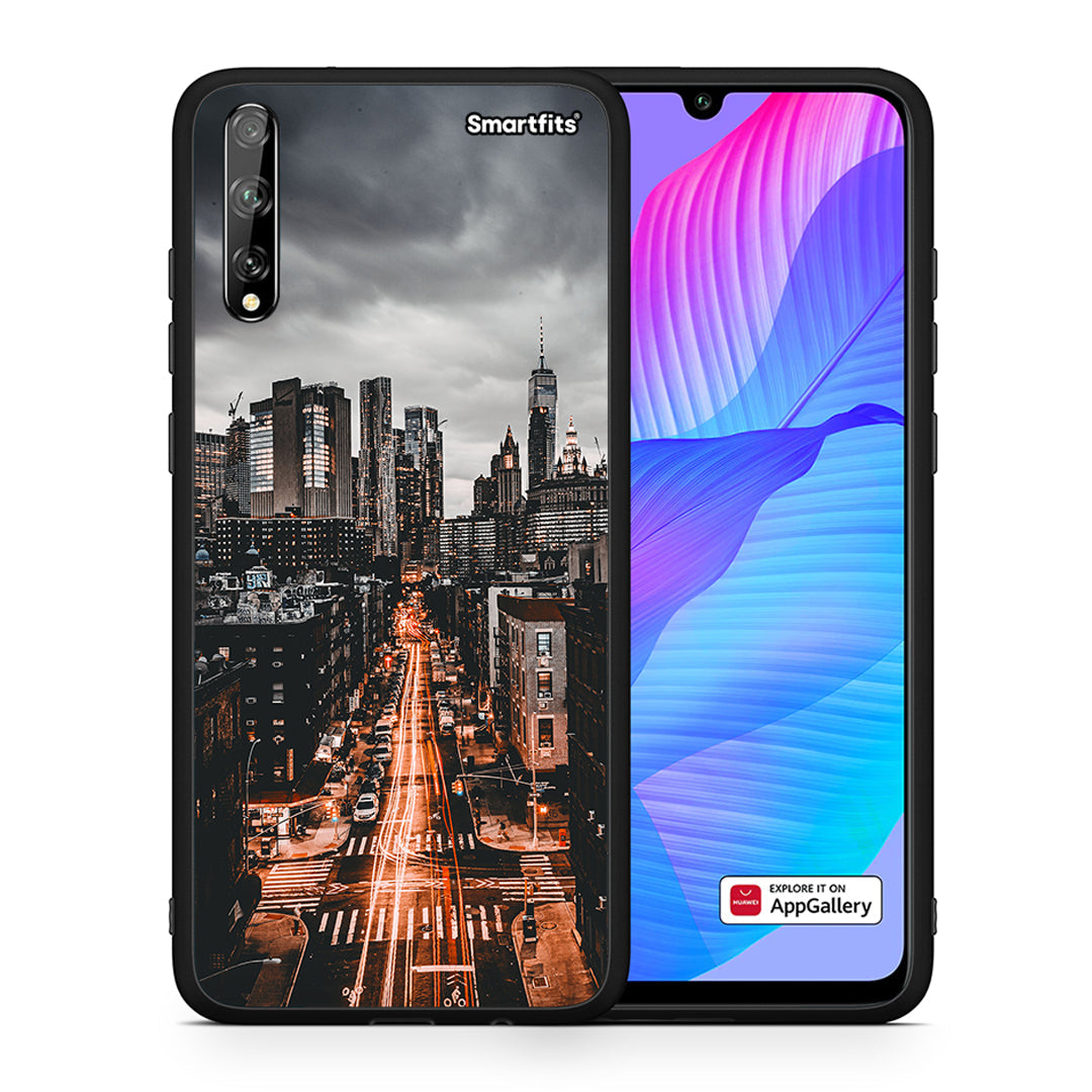 Θήκη Huawei P Smart S City Lights από τη Smartfits με σχέδιο στο πίσω μέρος και μαύρο περίβλημα | Huawei P Smart S City Lights case with colorful back and black bezels