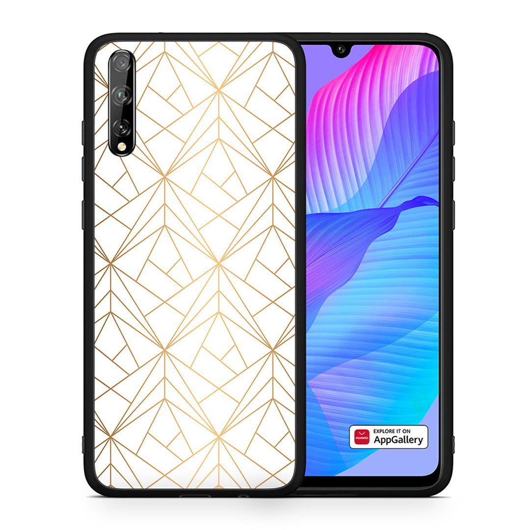 Θήκη Huawei P Smart S Luxury White Geometric από τη Smartfits με σχέδιο στο πίσω μέρος και μαύρο περίβλημα | Huawei P Smart S Luxury White Geometric case with colorful back and black bezels