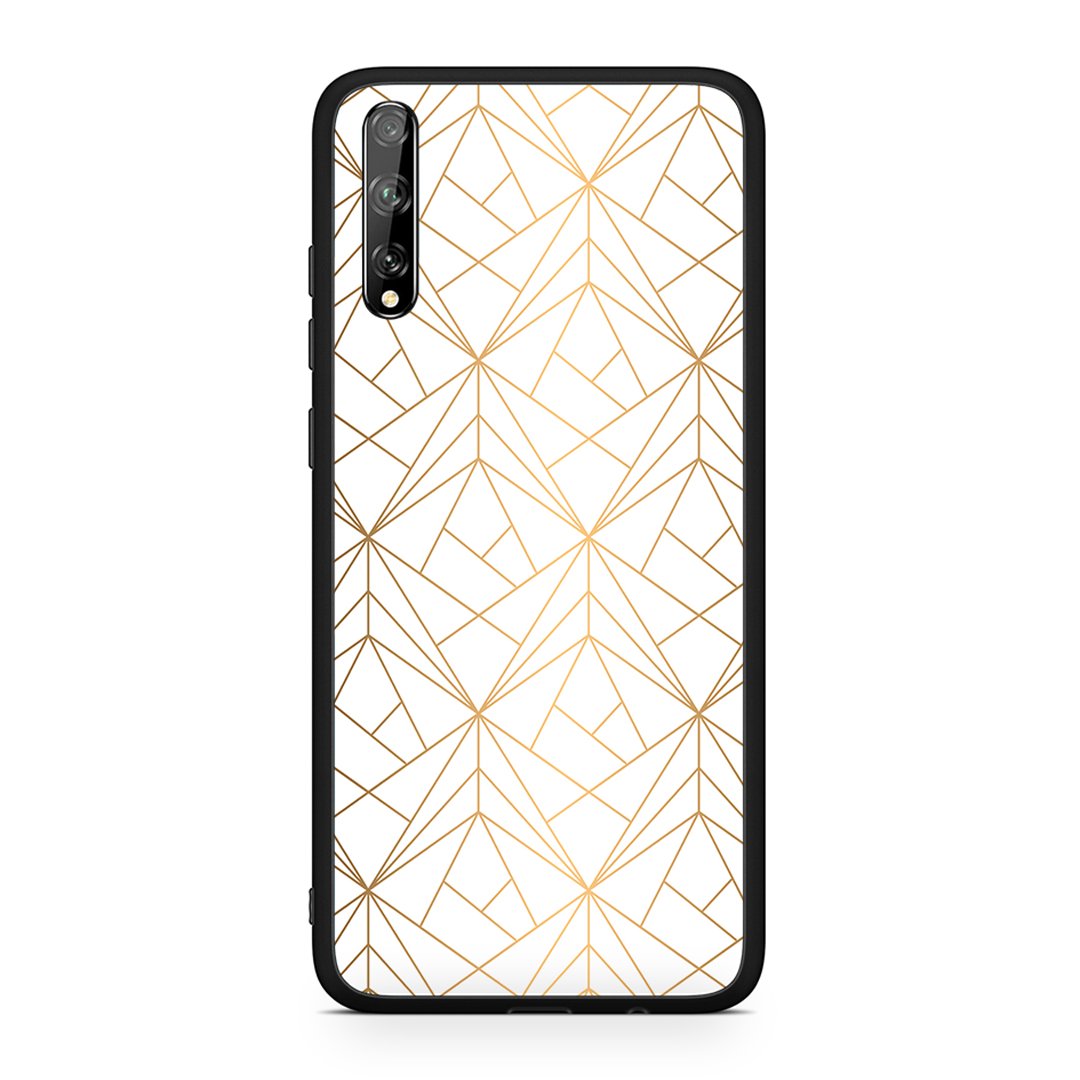 Huawei P Smart S Luxury White Geometric θήκη από τη Smartfits με σχέδιο στο πίσω μέρος και μαύρο περίβλημα | Smartphone case with colorful back and black bezels by Smartfits