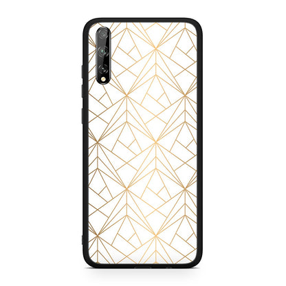 Huawei P Smart S Luxury White Geometric θήκη από τη Smartfits με σχέδιο στο πίσω μέρος και μαύρο περίβλημα | Smartphone case with colorful back and black bezels by Smartfits