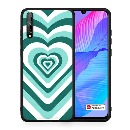 Θήκη Huawei P Smart S Green Hearts από τη Smartfits με σχέδιο στο πίσω μέρος και μαύρο περίβλημα | Huawei P Smart S Green Hearts case with colorful back and black bezels
