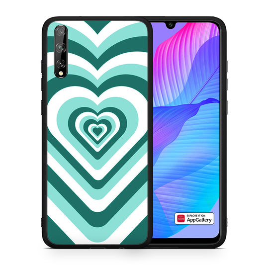Θήκη Huawei P Smart S Green Hearts από τη Smartfits με σχέδιο στο πίσω μέρος και μαύρο περίβλημα | Huawei P Smart S Green Hearts case with colorful back and black bezels
