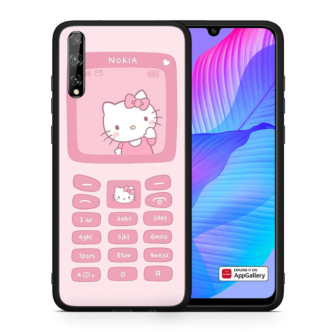 Θήκη Αγίου Βαλεντίνου Huawei P Smart S Hello Kitten από τη Smartfits με σχέδιο στο πίσω μέρος και μαύρο περίβλημα | Huawei P Smart S Hello Kitten case with colorful back and black bezels