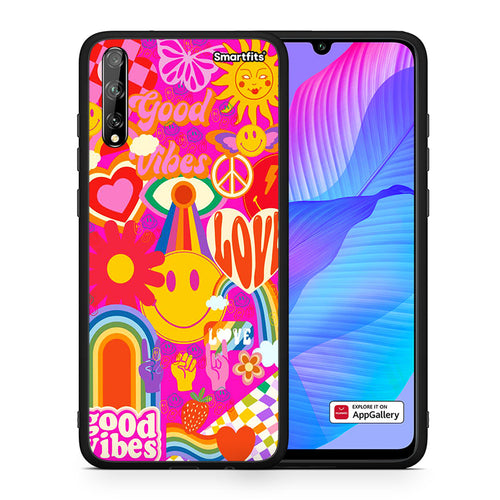 Θήκη Huawei P Smart S Hippie Love από τη Smartfits με σχέδιο στο πίσω μέρος και μαύρο περίβλημα | Huawei P Smart S Hippie Love case with colorful back and black bezels