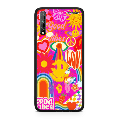 Huawei P Smart S Hippie Love θήκη από τη Smartfits με σχέδιο στο πίσω μέρος και μαύρο περίβλημα | Smartphone case with colorful back and black bezels by Smartfits