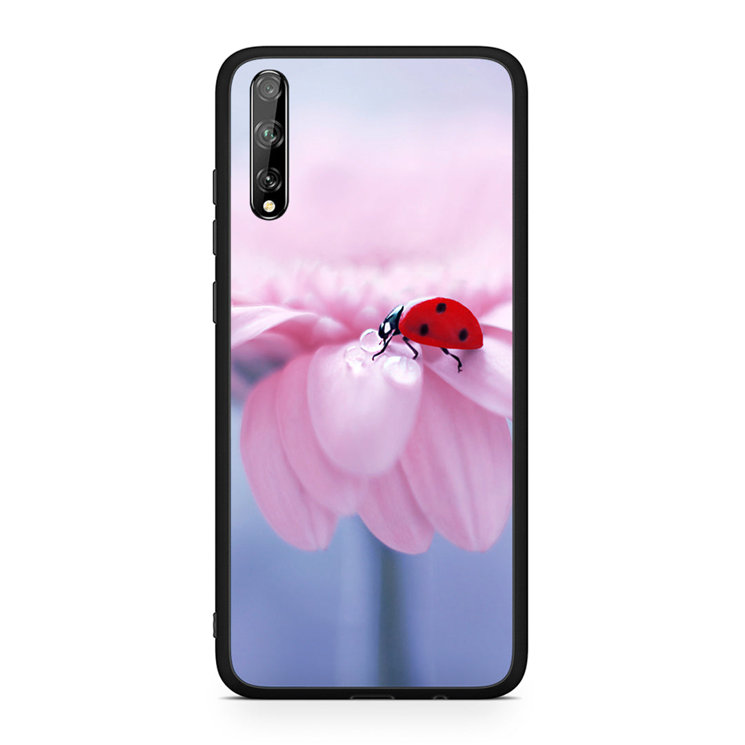 Huawei P Smart S Ladybug Flower θήκη από τη Smartfits με σχέδιο στο πίσω μέρος και μαύρο περίβλημα | Smartphone case with colorful back and black bezels by Smartfits