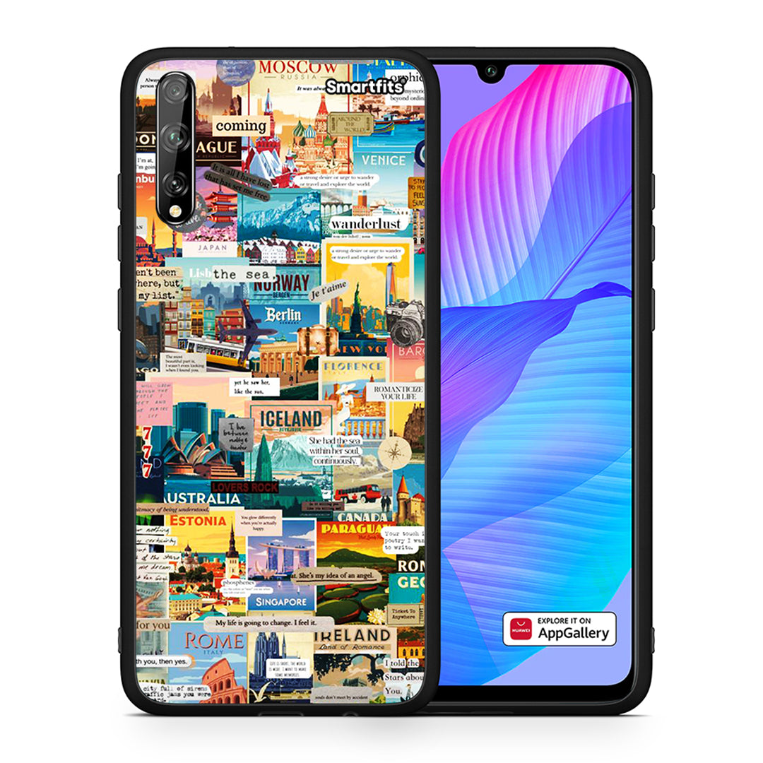 Θήκη Huawei P Smart S Live To Travel από τη Smartfits με σχέδιο στο πίσω μέρος και μαύρο περίβλημα | Huawei P Smart S Live To Travel case with colorful back and black bezels