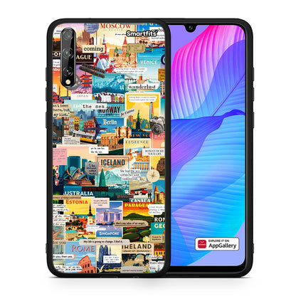Θήκη Huawei P Smart S Live To Travel από τη Smartfits με σχέδιο στο πίσω μέρος και μαύρο περίβλημα | Huawei P Smart S Live To Travel case with colorful back and black bezels