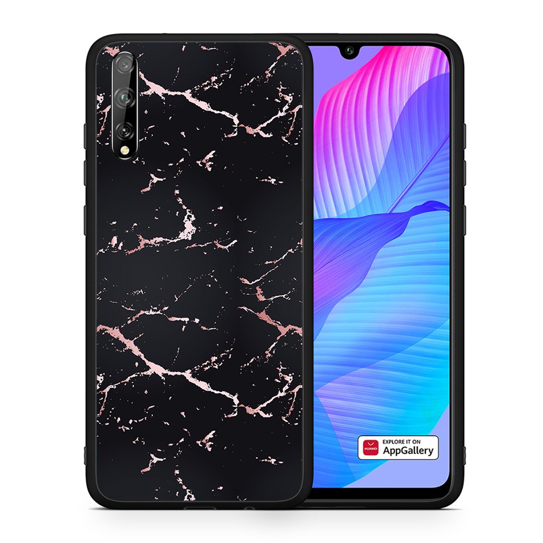 Θήκη Huawei P Smart S Black Rosegold Marble από τη Smartfits με σχέδιο στο πίσω μέρος και μαύρο περίβλημα | Huawei P Smart S Black Rosegold Marble case with colorful back and black bezels