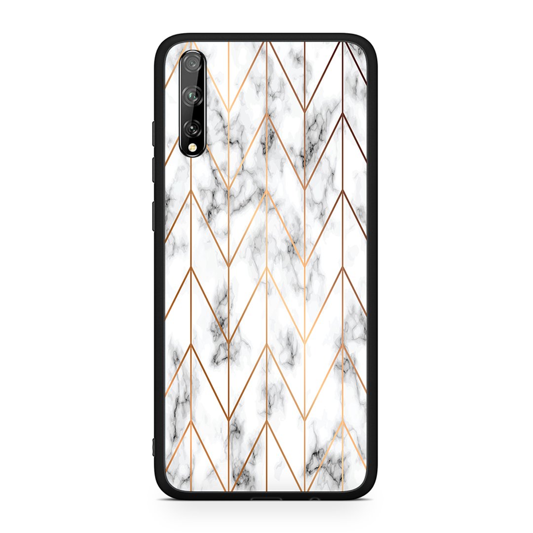 Huawei P Smart S Gold Geometric Marble θήκη από τη Smartfits με σχέδιο στο πίσω μέρος και μαύρο περίβλημα | Smartphone case with colorful back and black bezels by Smartfits